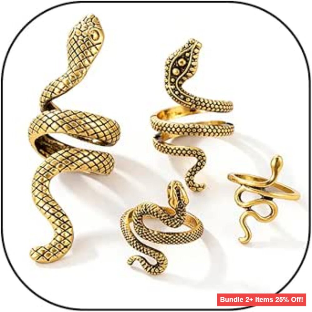 Adjustable Snake Stackable Rings, Alloy Vintage Serpent Jewelry for Women